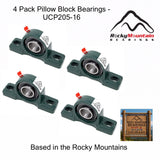 (4) UCP205-16 Solid Base Pillow Block Bearing 1" Bore Self Aligning 2 Bolt